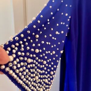 Royal Blue Dress with Beaded Sleeves